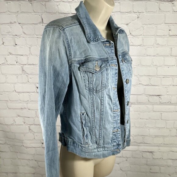 Garage Distressed Light Wash Blue Denim Button Up Collared Jean Jacket Women’s S - Picture 2 of 10